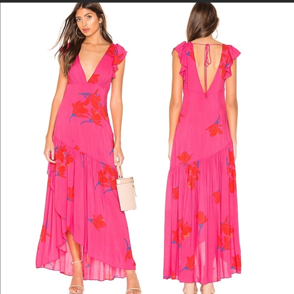 Free People pink waterfall maxi dress